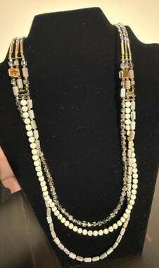 Multi-Strand Beaded Statement Necklace with Faux Stone and Crystal Accents